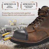 The Pangolin work boots protect against heavy objects and compression, meeting ASTM F2413-18 standards for impact and compression resistance